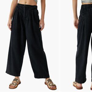 Free People Lotta Love Pleated Wide Leg Cotton Trousers Pants